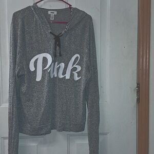 Pink VS Charcoal Woman's Large Lace Up Sweater Hoodie. 2018